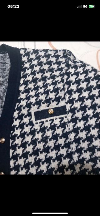 Giacca donna lana houndstooth blu/bianca L