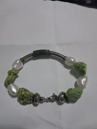 Pulsera perlas y turquesa plata