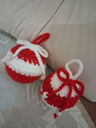 2 Palline Natale Uncinetto Rosse Bianche