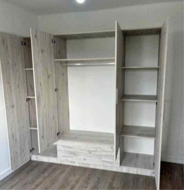 Armario modular madera beige y gris