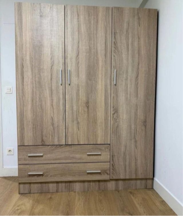 Armario modular madera beige y gris