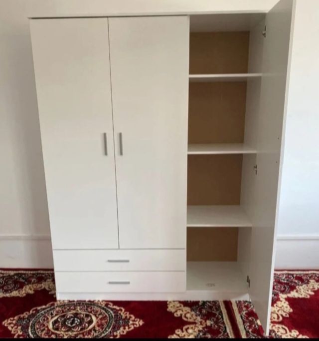 Armario modular madera beige y gris