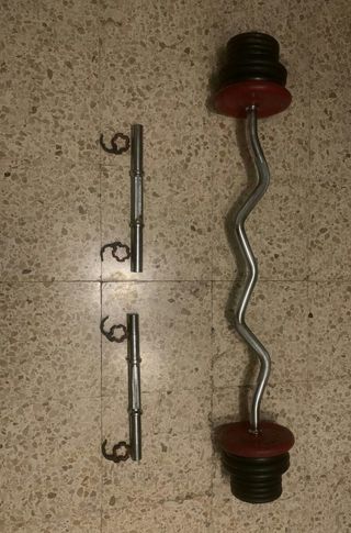 Barra Z, mancuernas y discos