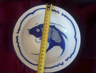 Set 7 Piatti Carpa Blu Vintage in metallo smaltato