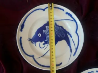 Set 7 Piatti Carpa Blu Vintage in metallo smaltato