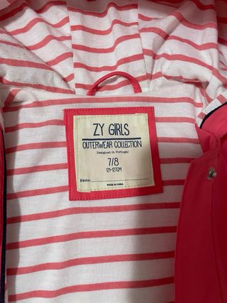 Impermeable Zippy niña rosa Talla 7-8 años