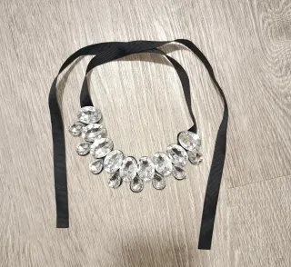 Collana donna con strass neri e argento