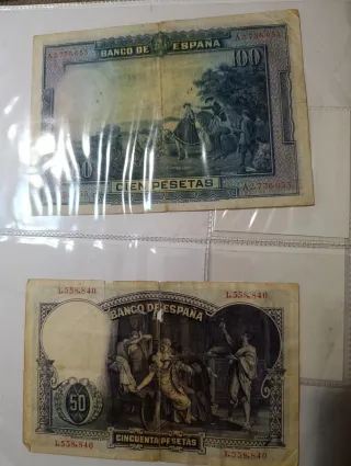 Billetes antiguos Banco de España 100 y 50 Pesetas