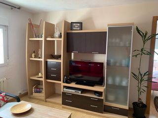 Mueble modular salón madera y cristal