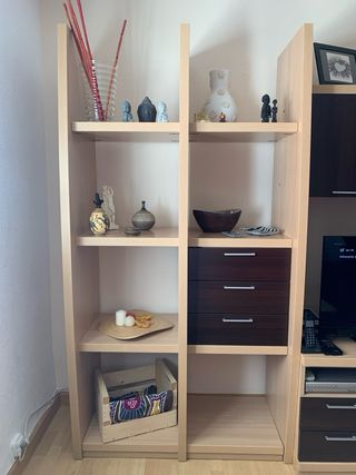 Mueble modular salón madera y cristal