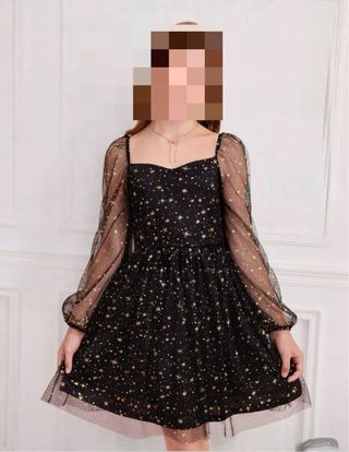 Vestido fiesta niña estrellas negro y dorado