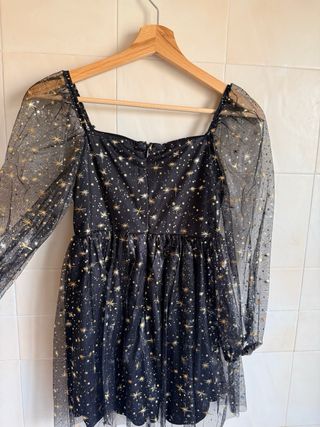 Vestido fiesta niña estrellas negro y dorado