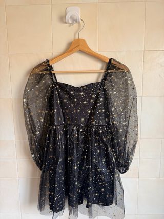 Vestido fiesta niña estrellas negro y dorado