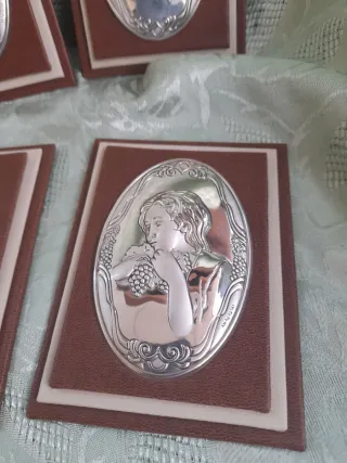 Set 4 Cornici Pelle Marrone/Argento