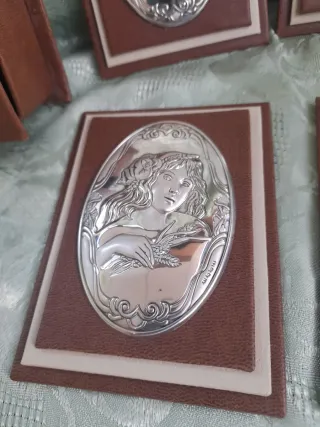 Set 4 Cornici Pelle Marrone/Argento