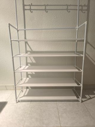 Estantería zapatero con perchero - 5 pisos, Blanca