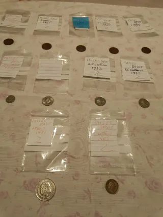 Lotto di monete antiche e barattolo