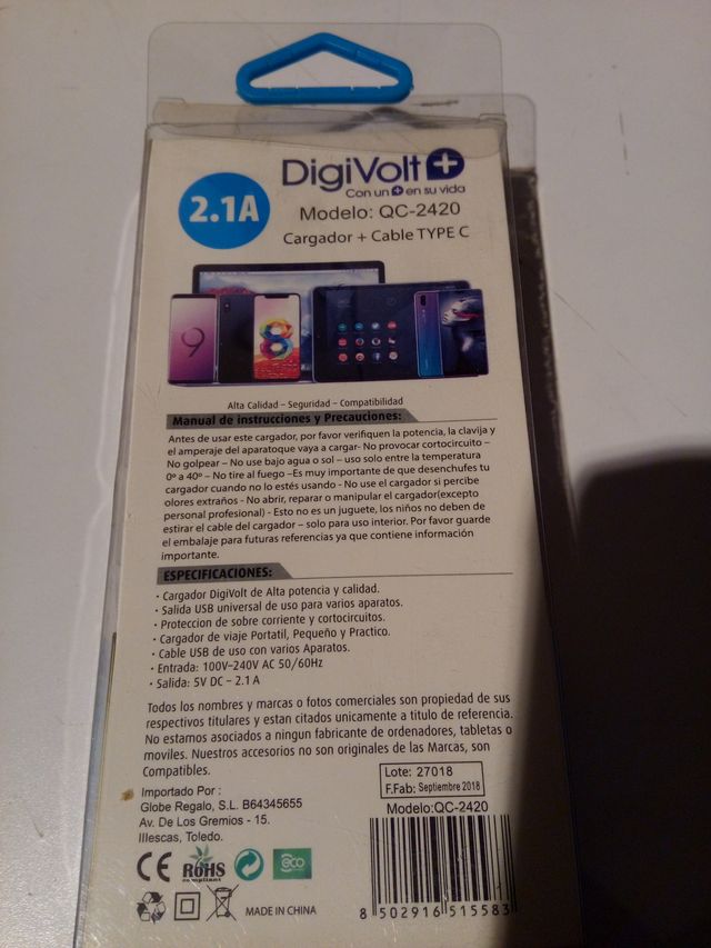 Cargador DigiVolt Cable Tipo C 2.1A