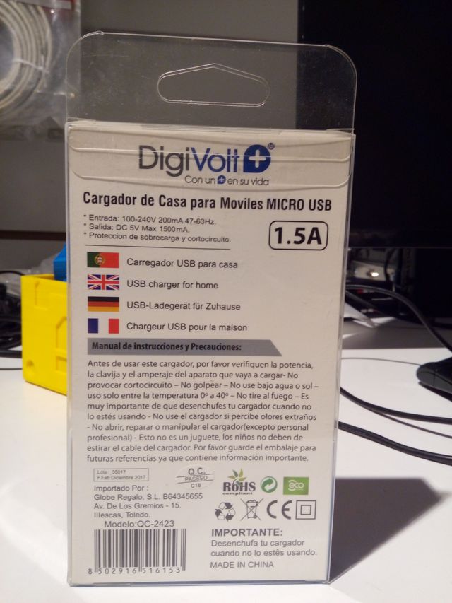 Cargador Micro USB DigiVolt 1.5A
