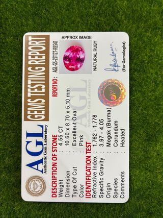 Rubino rosa 4.55 ct taglio ovale certificato