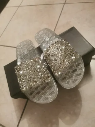 Ciabatte donna glitter argento pantofole gomma