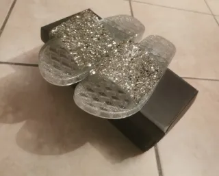 Ciabatte donna glitter argento pantofole gomma