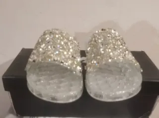 Ciabatte donna glitter argento pantofole gomma