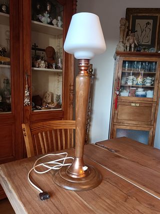 Lámpara de mesa Art Decó madera y cristal