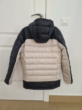 Abrigo Columbia Plumas Beige y Negro