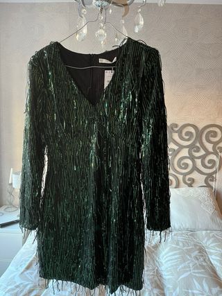 Vestido Sfera lentejuelas verde oscuro T L NUEVO