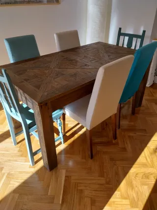 6 Sillas de Comedor Tapizadas Madera Lino