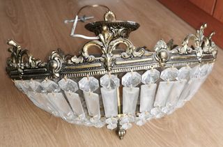 Lámpara Techo Antigua Cristales Metal Dorado