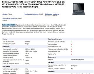 Portátil Fujitsu Siemens AMILO Pi 3540