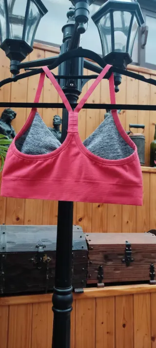 Sujetador deportivo mujer rosa y gris