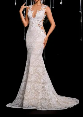 Vestido de Novia Encaje Beige/Blanco