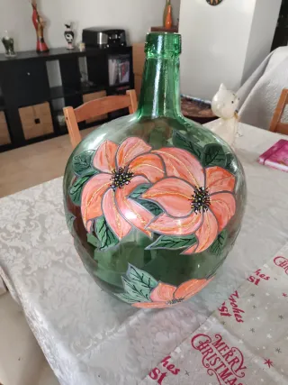 Damajuana/Garrafa Verde Pintada a Mano.