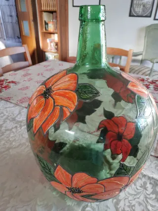 Damajuana/Garrafa Verde Pintada a Mano.
