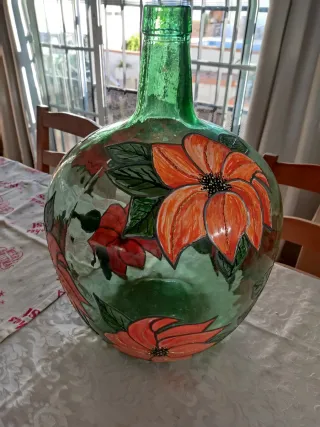 Damajuana/Garrafa Verde Pintada a Mano.
