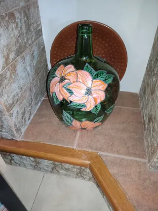 Damajuana/Garrafa Verde Pintada a Mano.