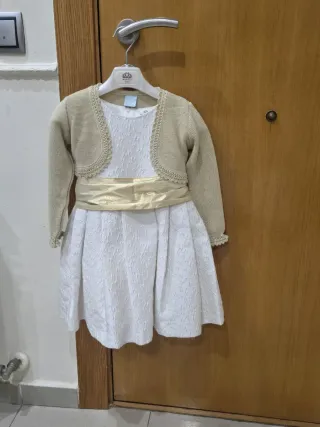 Vestido de fiesta niña blanco y dorado