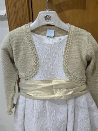 Vestido de fiesta niña blanco y dorado