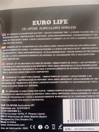 Auriculares Bluetooth EURO LIFE Negros