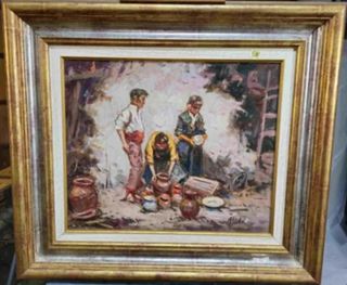 ARNAU CUADRO OLEO CAMPESINOS CON CANTAROS