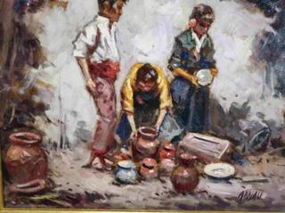 ARNAU CUADRO OLEO CAMPESINOS CON CANTAROS