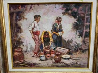 ARNAU CUADRO OLEO CAMPESINOS CON CANTAROS