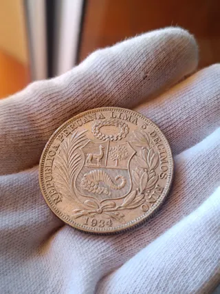 Moneda plata Perú 1 sol 1934 muy alto grado