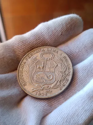 Moneda plata Perú 1 sol 1934 muy alto grado