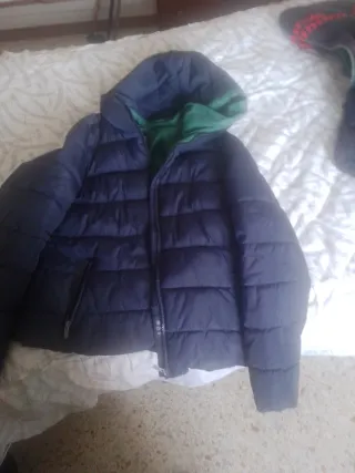 Cazadora acolchada azul y verde