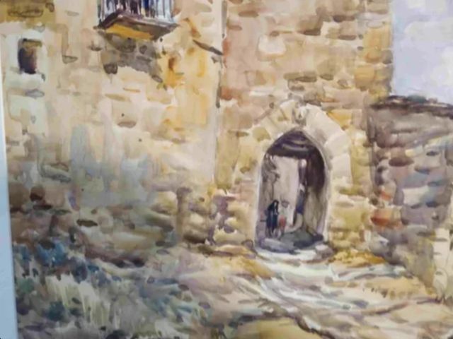 B.V.T. DAVIES (TARRAGONA) ACUARELA PUEBLO RURAL