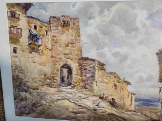B.V.T. DAVIES (TARRAGONA) ACUARELA PUEBLO RURAL